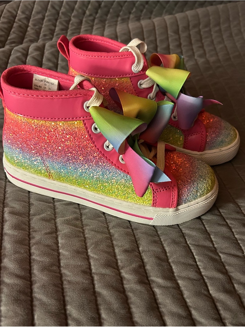 JoJo Siwa Rainbow Glitter High-Top Sneakers with Rainbow Bow on the Laces